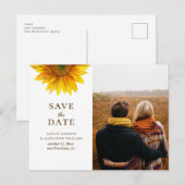 ウォーターカラーのひまわり。田舎風の花のSave the Date ポストカード (正面/裏面)