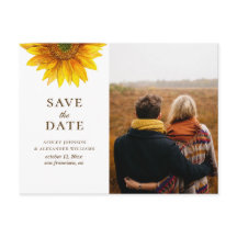 ウォーターカラーのひまわり。田舎風の花のSave the Date