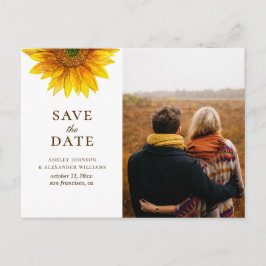 ウォーターカラーのひまわり。田舎風の花のSave the Date ポストカード