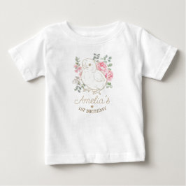 ウォーターカラーのひよこ誕生日テーマの祝祭 ベビーTシャツ