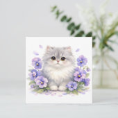 ウォーターカラーのふわふわ子猫とスミレの花 カード (スタンド正面)