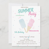 ウォーターカラーのアイスクリーム 夏の誕生日会  招待状 (正面)