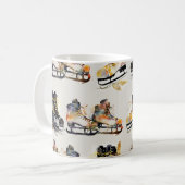 ウォーターカラーのアイススケートとオータムリーブスパターン  コーヒーマグカップ (正面左)