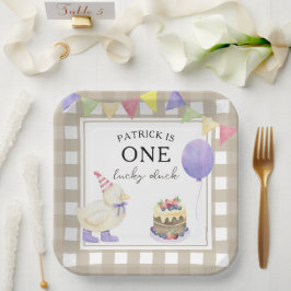 ウォーターカラーのアヒルの子1歳の誕生日 ペーパープレート