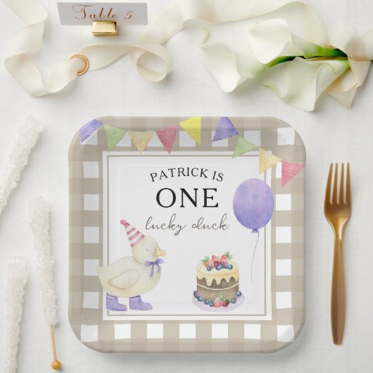ウォーターカラーのアヒルの子1歳の誕生日 ペーパープレート (ウェディング)