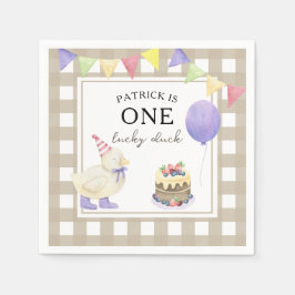 ウォーターカラーのアヒル 1歳の誕生日 スタンダードカクテルナプキン