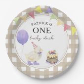 ウォーターカラーのアヒル 1歳の誕生日 ペーパープレート (正面)