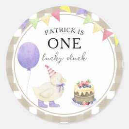 ウォーターカラーのアヒル 1歳の誕生日 ラウンドシール