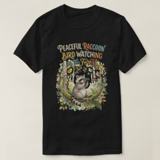 ウォーターカラーのアライグマ・バードウォッチャー・ナチュラルデザイン Tシャツ