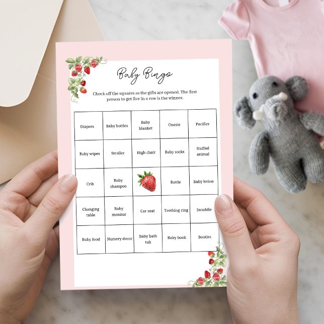 ウォーターカラーのイチゴのベビービンゴアクティビティ (Berry Sweet Baby Bingo Activity Sheet)