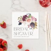 ウォーターカラーのイチジクとバーガンディの花のブライダルシャワー スタンダードカクテルナプキン (インサイチュ)