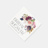 ウォーターカラーのイチジクとバーガンディの花のブライダルシャワー スタンダードカクテルナプキン (角)