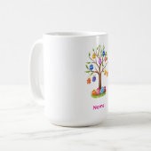 ウォーターカラーのイースターの木と吊るされた装飾卵 コーヒーマグカップ (正面左)