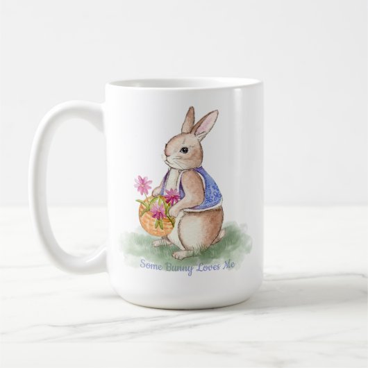 ウォーターカラーのイースターバニー コーヒーマグカップ (左)