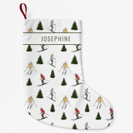 ウォーターカラーのウィンター柄に名前を入れられます スモールクリスマスストッキング (正面)