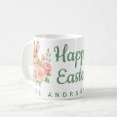 ウォーターカラーのウサギとピンクの花輪イースター コーヒーマグカップ (正面左)