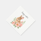 ウォーターカラーのウサギとピンクの花輪イースター スタンダードカクテルナプキン (角)