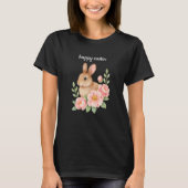 ウォーターカラーのウサギとピンクの花輪イースター Tシャツ (正面)