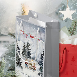 ウォーターカラーのウサギのクリスマスキャロル コテージコア スモールペーパーバッグ