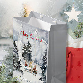 ウォーターカラーのウサギのクリスマスキャロル コテージコア ミディアムペーパーバッグ