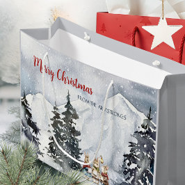 ウォーターカラーのウサギのクリスマスキャロル コテージコア ラージペーパーバッグ