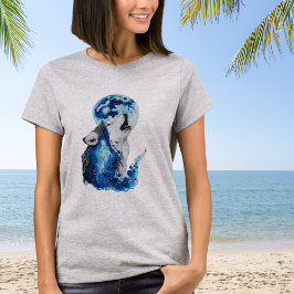 ウォーターカラーのオオカミと月 Tシャツ