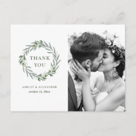 ウォーターカラーのオリーブの葉。イタリアの結婚式のお礼 ポストカード