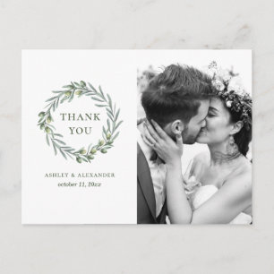 ウォーターカラーのオリーブの葉。イタリアの結婚式のお礼 ポストカード
