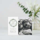 ウォーターカラーのオリーブ。エレガントなイタリア風の結婚式のSave the Date ポストカード (スタンド正面)