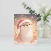 ウォーターカラーのカッコウアザラシ クリスマス ポストカード (スタンド正面)