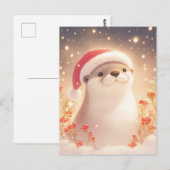 ウォーターカラーのカッコウアザラシ クリスマス ポストカード (正面/裏面)