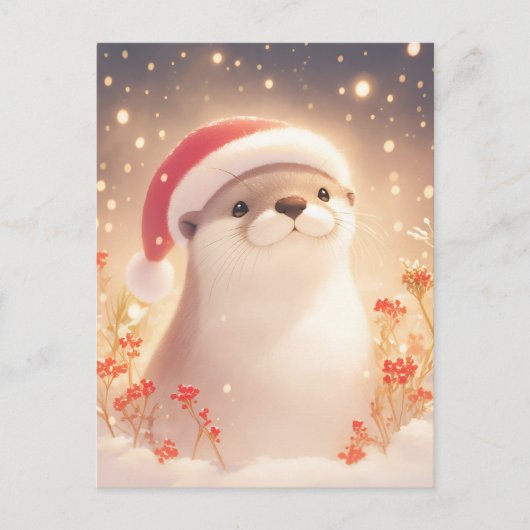 ウォーターカラーのカッコウアザラシ クリスマス ポストカード (正面)