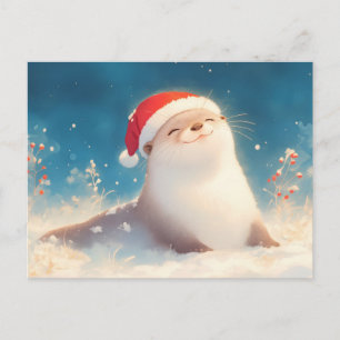 ウォーターカラーのカッコウアザラシ メリークリスマス ポストカード