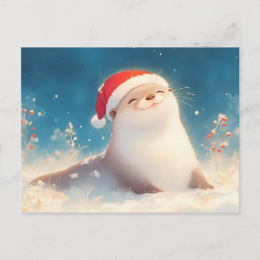 ウォーターカラーのカッコウアザラシ メリークリスマス ポストカード (正面)