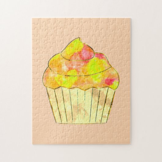 ウォーターカラーのカップケーキ絵画 ジグソーパズル (縦)