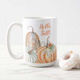 ウォーターカラーのカボチャと紅葉のデザイン ハローフォール コーヒーマグカップ