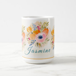 ウォーターカラーのカボチャと花 – 秋の花 コーヒーマグカップ