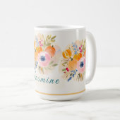 ウォーターカラーのカボチャと花 – 秋の花 コーヒーマグカップ (正面右)