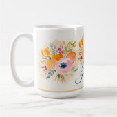 ウォーターカラーのカボチャと花 – 秋の花 コーヒーマグカップ (左)
