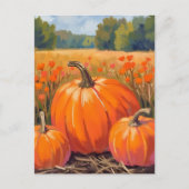 ウォーターカラーのカボチャ畑と紅葉 ポストカード (正面)