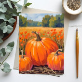 ウォーターカラーのカボチャ畑と紅葉 ポストカード