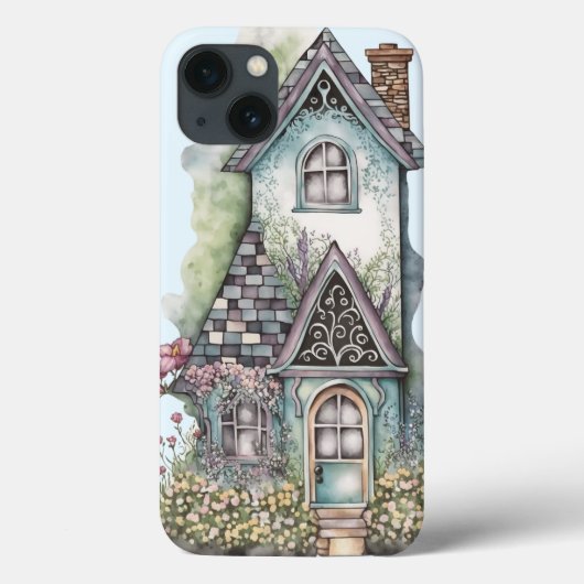 ウォーターカラーのカントリーハウスタイルの屋根の装飾と縦桟窓 Case-Mate iPhoneケース (裏面)