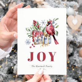 ウォーターカラーのカーディナルバード かわいいクリスマス ポストカード