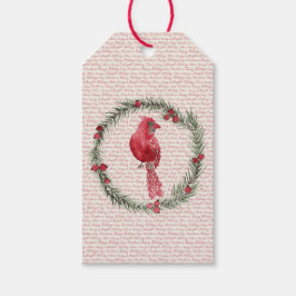 ウォーターカラーのカーディナルリースのクリスマスギフトタグ ギフトタグ