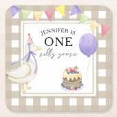 ウォーターカラーのガチョウの1歳の誕生日 スクエアペーパーコースター (正面)