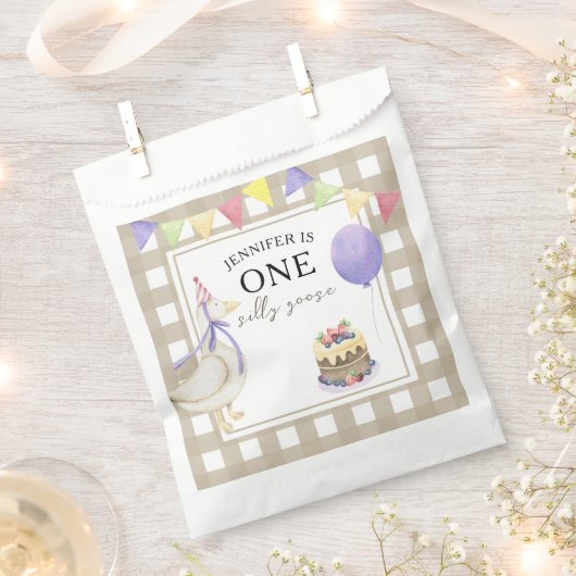 ウォーターカラーのガチョウの1歳の誕生日 フェイバーバッグ (クリップ留めされた状態)