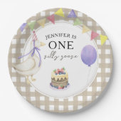 ウォーターカラーのガチョウの1歳の誕生日 ペーパープレート (正面)