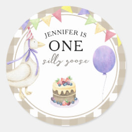 ウォーターカラーのガチョウの1歳の誕生日 ラウンドシール