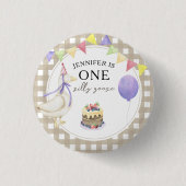 ウォーターカラーのガチョウの1歳の誕生日 缶バッジ (正面)