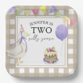 ウォーターカラーのガチョウの2歳の誕生日 ペーパープレート (正面)